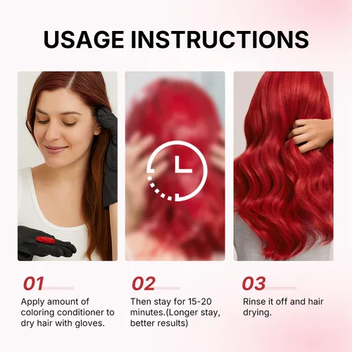 Miniatura 8 de Karseell Acondicionador Depositante de Color Mascarilla Capilar Roja Potenciador de Color, Hidrata y Realza los Tonos Rojos para Cabello Tratado