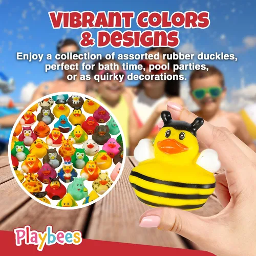 Miniatura 3 de Playbees - Patitos de goma en paquete de 12 unidades, surtido de juguetes de baño para bebés, flotadores Jeep para niños, para el verano, la playa