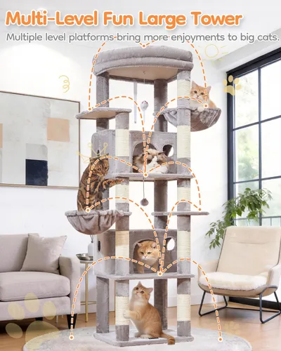 Miniatura 9 de Taoqimiao Árbol para gatos resistente, torre para gatos de 73 pulgadas para gatos de interior, más de 25 libras, árbol para gatos extragrande, 2