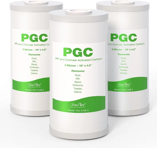 SimPure Filtros de agua para toda la casa de 5 micrones, 10 x 4.5 pulgadas, cartucho de repuesto PGC para GE FXHTC, GXWH40L, RFC-BB / 155141-43,