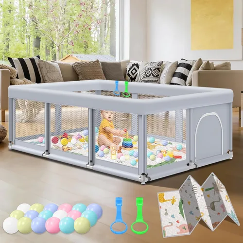 Miniatura 11 de Fshibila Corralito para bebés con alfombra, corralitos para bebés y niños pequeños, corralito de juego BabyFence para interiores y exteriores, patio