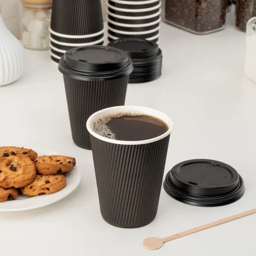 Miniatura 2 de Vasos de café de papel aislado de pared corrugada, 12 onzas, 12 onza, Negro