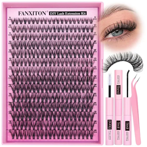 Miniatura 31 de Kit de pestañas en racimo, 280 racimos con cepillo, extensiones rizadas en D, con volumen, 23/64 a 40/64 pulgadas, 40D+50D, pestañas individuales