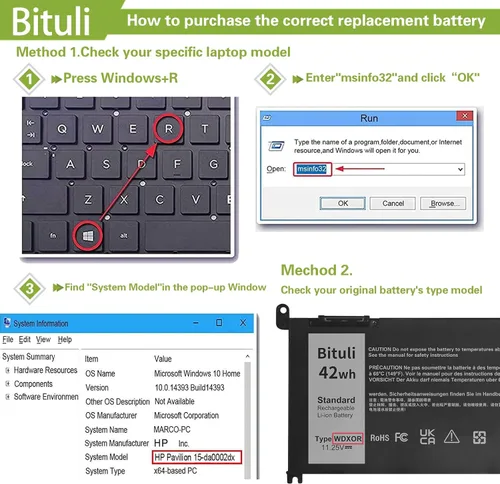 Miniatura 4 de WDX0R - Batería de repuesto para laptop Dell Inspiron 13 15 5000 7000 Series 7579 5570 7378 5567 7573 5379 5378 Latitude 3490 3590 3340 3400 3390