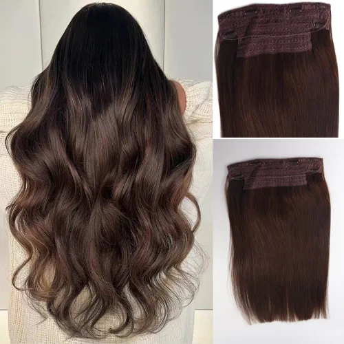 Miniatura 14 de Extensiones de cabello con alambre negro, extensiones de cabello balayage, extensiones de cabello con alambre de cabello humano, 14 pulgadas 70 g