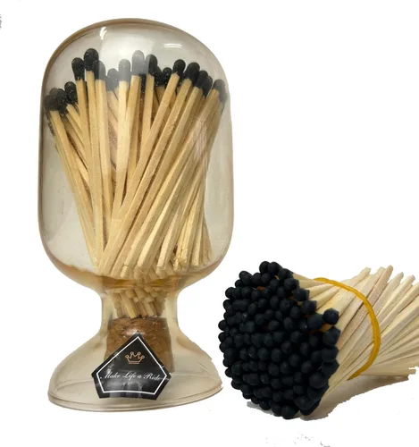 Miniatura 20 de Cerillas blancas incluidas (100 piezas), portacerillas de vidrio con encendedor, campana de vidrio para cerillas con encendedor, cerillas largas