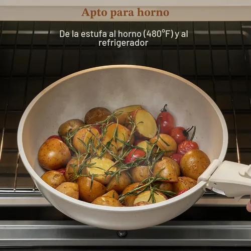 Miniatura 8 de SODAY Juego de 15 piezas de ollas y sartenes antiadherentes, juegos de utensilios de cocina con mango desmontable, herramientas de cocina RV Blanco