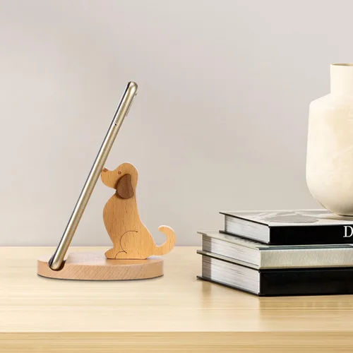 Miniatura 5 de Soporte de madera para teléfono móvil Soporte de teléfono con patrón de perro para oficina en casa