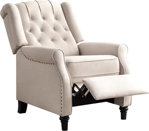 Miniatura 8 de EBELLO Silla reclinable con respaldo de empuje, silla decorativa de tela, reclinable con decoración de remaches, respaldo con botones, sillón