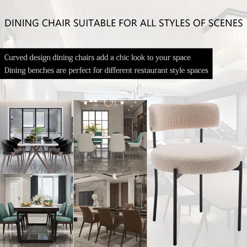 Miniatura 6 de Riknuxi Sillas de Comedor Boucle Juego de 2, Sillas de Comedor Redondas Tapizadas con Patas de Metal Negro, Sillas de Comedor Modernas para Comedor