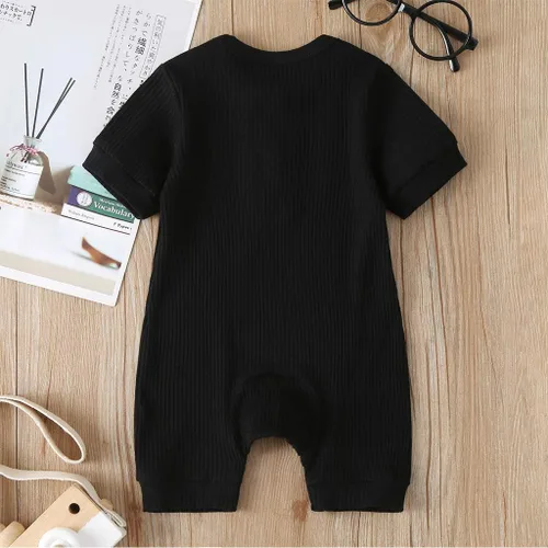 Miniatura 3 de Enterizo elegante para niñas recién nacidas para bebés y niñas de manga corta liso (negro, 6-9 meses)