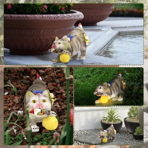 Miniatura 9 de Lovinland Estatuas solares de jardín – Decoración al aire libre – Gnomos solares de jardín y estatuas de gato – Divertida figura de gnomo de gato