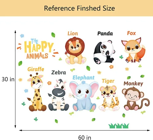 Miniatura 6 de Supzone Calcomanía de pared de animales de la selva, calcomanías de pared educativas para niños, diseño de jirafa, mono, león, jirafa, decoración