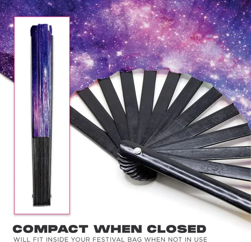 Miniatura 2 de GloFX Ventilador Plegable - Galaxy - Ventilador de Mano Plegable Grande Rave Clack para Hombres/Mujeres - para EDM, Festival de Música, Club
