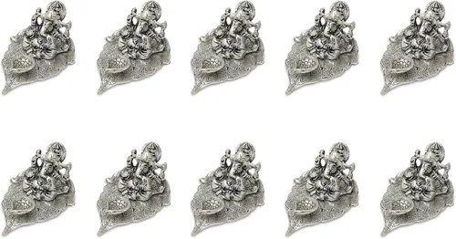 Miniatura 3 de NOBILITY Ganesha de plata alemana en hoja estatua Ganesh ídolo con Diya para oficina en casa, Pooja Puja Diwali, artículos decorativos de regalo