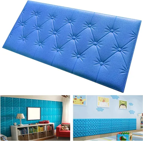 Paneles de pared de espuma autoadhesivos 3D, 23.6 x 11.8 pulgadas, decoración de cuero revestido de cuero, anti-colisión, cojín suave para cubrir