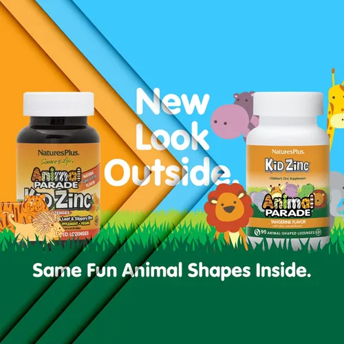 Miniatura 2 de NaturesPlus Animal Parade KidZinc, sabor a mandarina, 90 pastillas con forma de animal, zinc quelado orgánicamente, vegano, sin gluten, 90 porciones