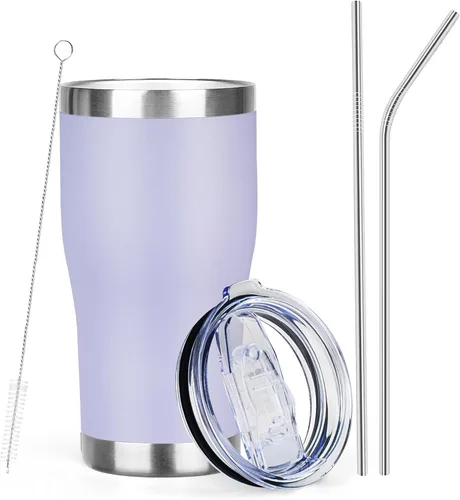 Miniatura 16 de MEZMUT - Paquete de 4 unidades de vaso de café aislado de 20 onzas con tapa y popote, vaso de viaje de acero inoxidable de doble pared