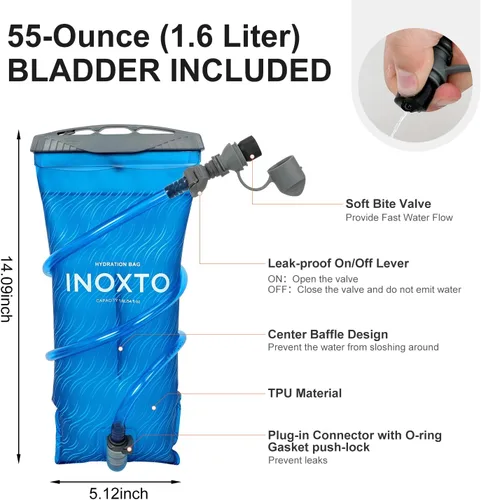 Miniatura 5 de IX INOXTO Running Vest Hydration Backpack, Lightweight Running Backpack Hydration Pack with 1.6L Water Bladder Daypack for Trail Running Hiking