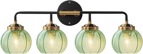 Miniatura 22 de Lámpara de tocador de baño de 3 luces, luz negra de montaje en pared con pantalla de vidrio verde, aplique de pared de mediados de siglo, lámpara