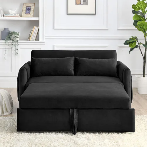 Miniatura 3 de Holaki Sofá cama extraíble de terciopelo moderno de 55 pulgadas, sofá biplaza, diván, diseño 2 en 1, sofá cama convertible de terciopelo