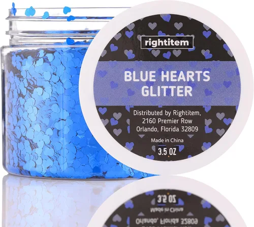 Purpurina de uñas – Purpurina gruesa de corazones azules en tarro – Purpurina de 3,5 onzas para manualidades – Purpurina para limo – Purpurina