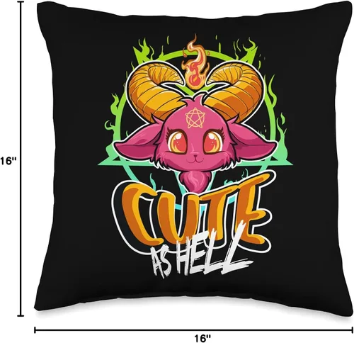 Miniatura 4 de Cute Goth Satanism Occult Baphomet Gift Cute As Hell Halloween Kawaii Baphomet - Divertida almohada de cabra de Satán, 16 x 16 pulgadas, multicolor