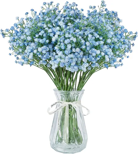 LYLYFAN Flores artificiales de aliento de bebé, 12 unidades, flores de gypsophila de tacto real para boda, fiesta, hogar, jardín, decoración azul