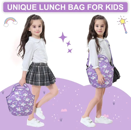 Miniatura 7 de VASCHY Lonchera para niños, bolsa de almuerzo ligera de neopreno para niños pequeños y niñas a la escuela, guardería, jardín de infantes, unicornio