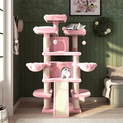 Miniatura 2 de MUTICOR Torre de árbol grande de varios niveles para gatos de 68 pulgadas con condominio/perchas de felpa acogedoras/postes rascadores de sisal