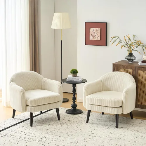 Miniatura 13 de VINGLI Sillón de Acento Moderno Tipo Barril de 30.3" de Ancho con Reposabrazos Track, Patas de Madera Sólida, Cómoda Silla Club Tapizada, Sofá