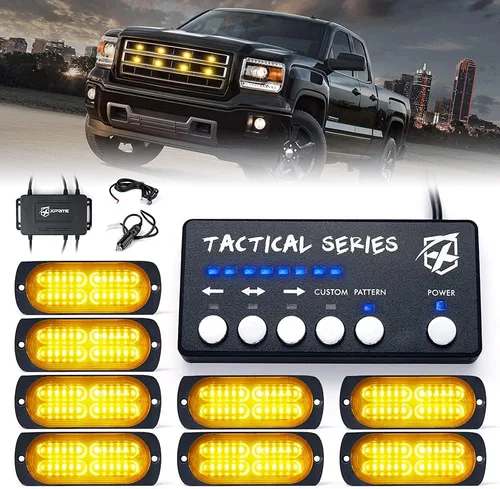 Xprite - Kit de luces estroboscópicas LED ámbar de 24 piezas con panel de control, montaje en superficie, luz de advertencia de emergencia