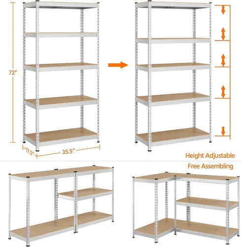 Miniatura 3 de Topeakmart Estantes Utilitarios de 5 Niveles, Estantes de Almacenamiento de Metal Unidad de Estantería de Garaje Estantes de Almacenamiento
