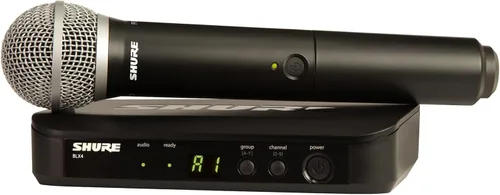 Sistema de micrófono inalámbrico Shure BLX24/PG58 - Vida de batería de 14 horas, rango de 300 pies, UHF | Incluye micrófono vocal de mano PG58,