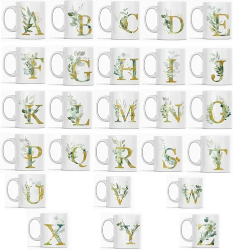 Miniatura 2 de Taza de café Alpha/D con letra D, monograma del alfabeto D, taza de té floral dorada brillante para cumpleaños, Navidad, día de la madre, 11 onzas