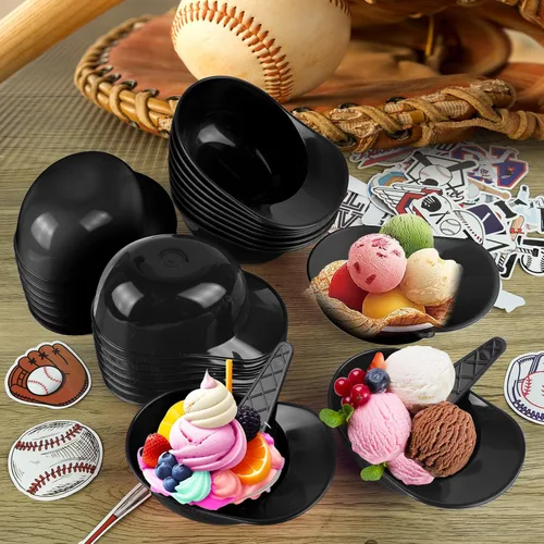 Miniatura 6 de MEEZY Juego de 16 cuencos de helado con diseño de casco de béisbol con 8 mini tazas de postre y 8 cucharas, 8 onzas. Cuencos reutilizables
