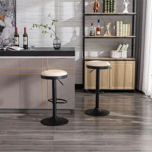 Miniatura 7 de Taburetes de bar sin espalda, taburetes de bar ajustables redondos individuales para encimera de cocina, taburete giratorio de altura de barra, beige
