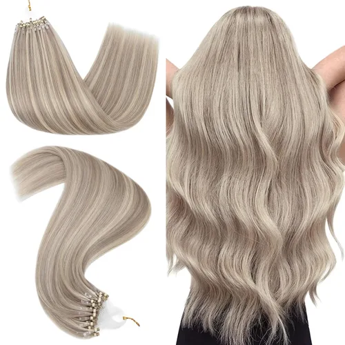 Miniatura 21 de Hairro Micro Loop - Extensiones de cabello humano microenlaces de microperlas de cabello Remy para mujer, reflejos degradados, fusión fría, micro