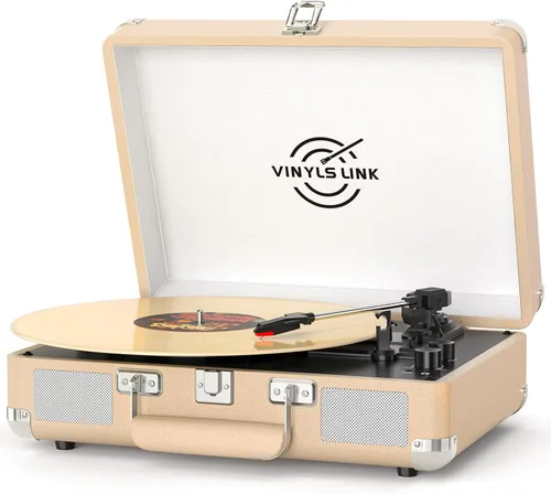 Miniatura 14 de VINYLSLINK Reproductor de discos de vinilo con Bluetooth, tocadiscos portátil de 3 velocidades con control de agudos y graves, altavoces estéreo Azul