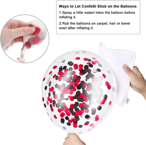 Miniatura 3 de Globos de látex de confeti negro y rojo, paquete de 60 globos de fiesta de confeti negro y rojo de 12 pulgadas para el día de la madre, cumpleaños