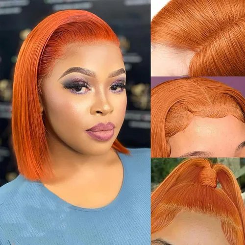 Miniatura 22 de Peluca de cabello humano sin pegamento, predepilada, precortada, recta, corta con encaje frontal para mujer, 4x4, cierre de encaje HD, peluca