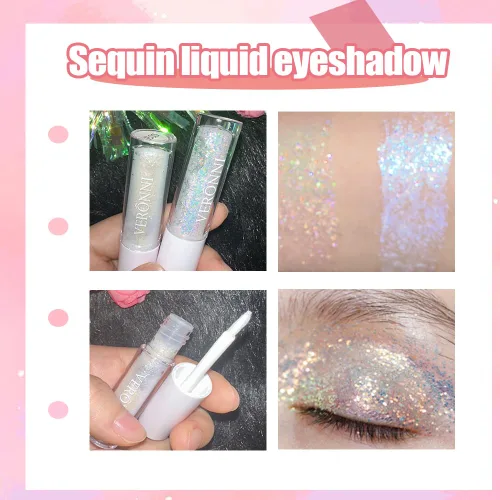 Miniatura 2 de Juego de maquillaje de lentejuelas líquidas en gel holográfico y delineador de ojos plateado, 2 piezas, resaltador líquido brillante, resistente al
