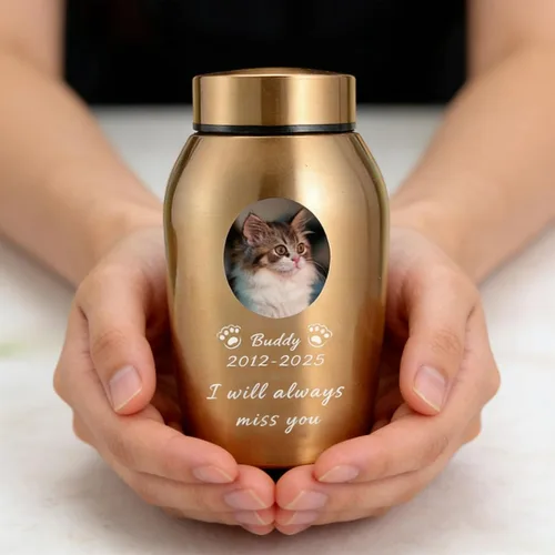 Miniatura 7 de Urna personalizada para mascotas para perros y gatos, urna personalizada de acero inoxidable de alta calidad para cenizas de perro con foto grabada