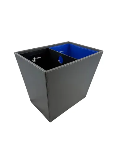 Miniatura 6 de Papelera de reciclaje, cuero sintético con revestimientos clasificados de fuego codificados de doble color. 14.25 "x 9.5" x 12" Negro