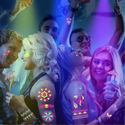 Miniatura 2 de Tatuajes Temporales 170 PCS Tatuajes que Brillan en la Oscuridad que Reaccionan a la Luz Negra UV de Neón, Tatuajes para Niños, Adolescentes
