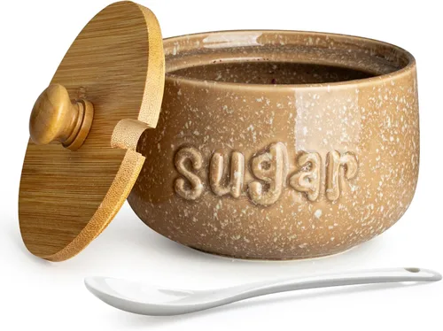 Miniatura 14 de LYEOBOH Azucarero de 15 onzas, recipiente para azúcar, contenedor rústico para azúcar con tapa de madera y cuchara para barra de café, apto