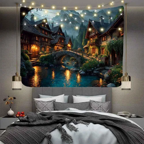 Miniatura 8 de Aidatain Tapiz de paisaje del mundo de cuento de hadas, tapiz grande de 80 pulgadas y 60 pulgadas, tela de franela para colgar en la pared de niños