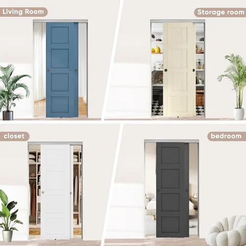 Miniatura 8 de JUBEST Herrajes para Puerta Corredera de 48", Juego de Herrajes de Aluminio para Puerta Corredera de Armario con Tirador Incluido, Suave