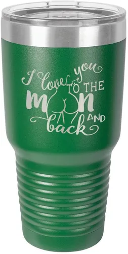 Miniatura 17 de Vaso negro de 30 onzas con popote y tapa superior deslizante con texto en inglés "I love you to the moon and back", color negro