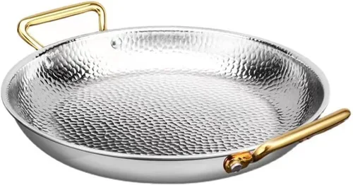 SVRITE Sartén para paella de acero inoxidable martillada a mano sin recubrimiento antiadherente con asas dobles -10 tamaños estilo paella para